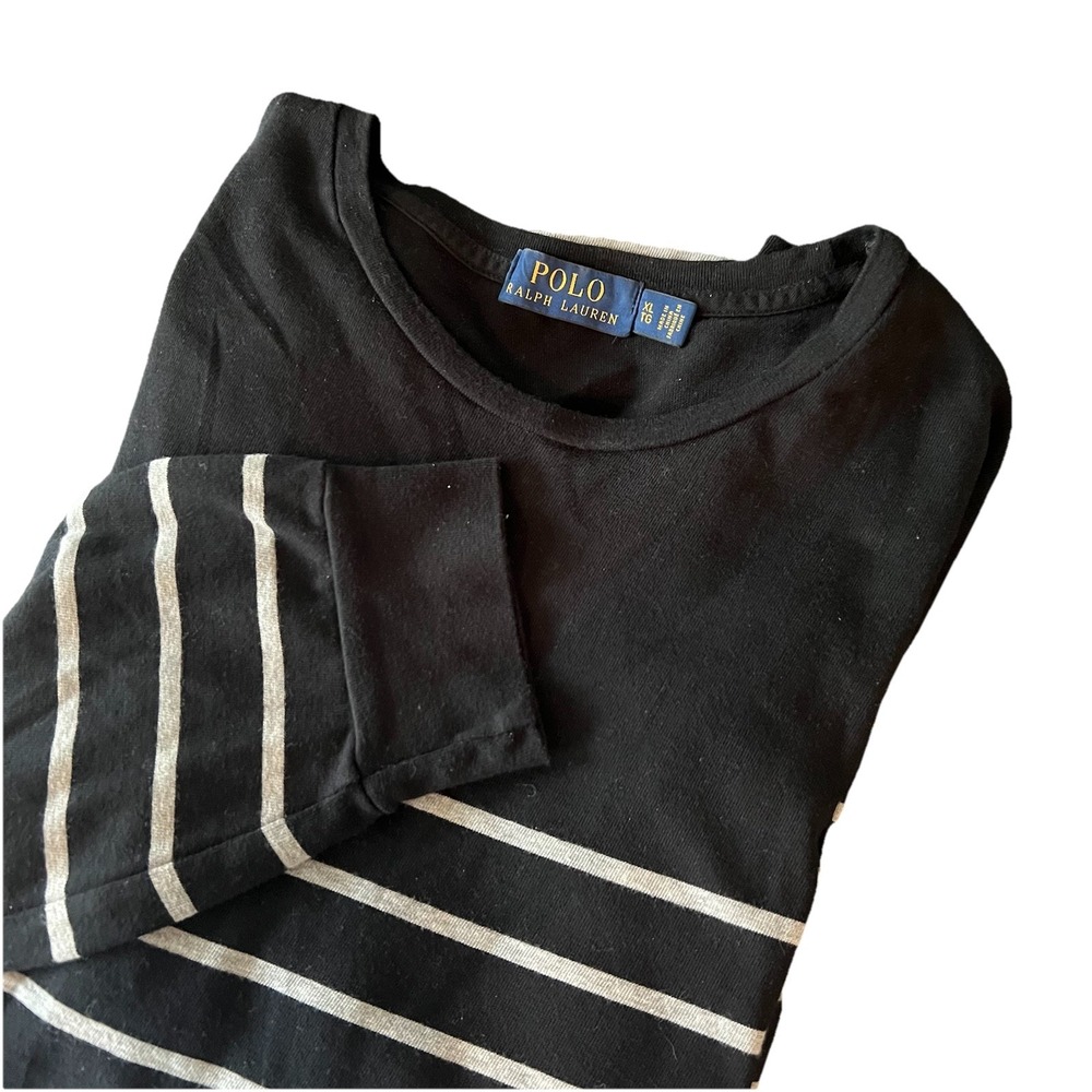 Polo Ralph Lauren XL/TG Black w/ Grey Stripe Long Sleeve Cotton Light Sweater‎